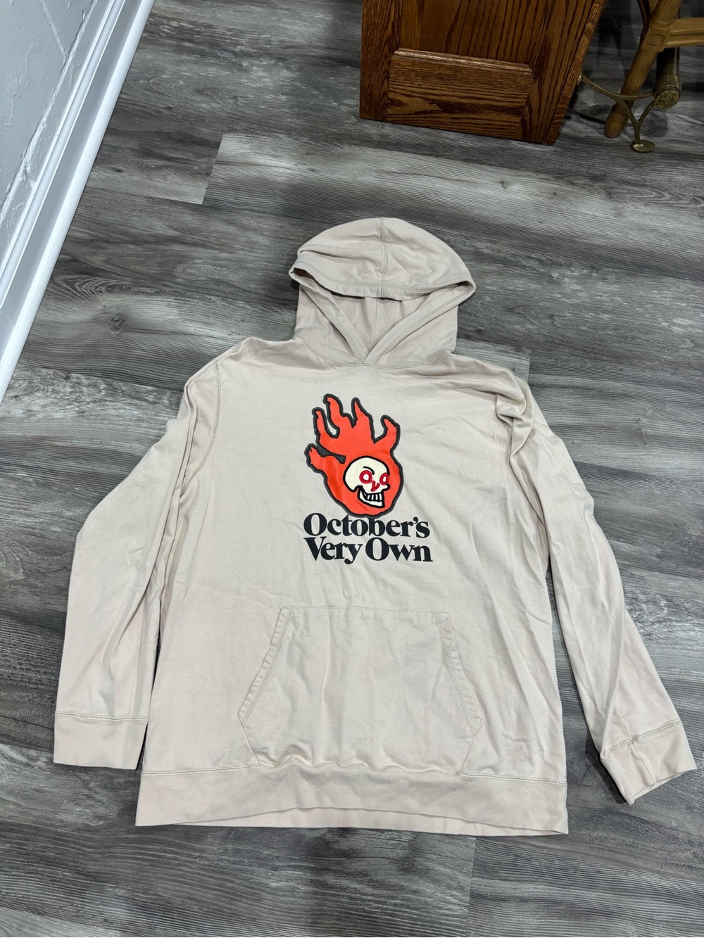 October’s Very Own - OVO - Beige Hoodie with Flaming Skull